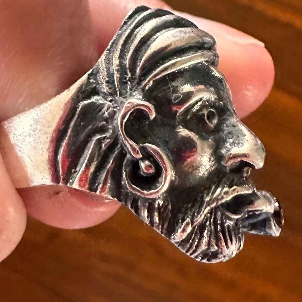 VTG 90s Mexican Sterling Silver Pirate Biker Ring 925 Heavy 14g Size 6.5 MARS
